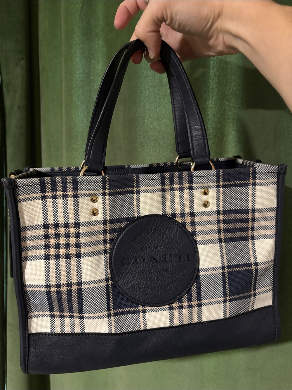 Coach Dempsey Carryall Tote with Garden Plaid Print and Patch